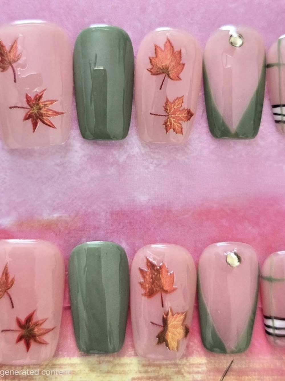 Fall Floral, Green, & Plaid Press-On Nails NWT